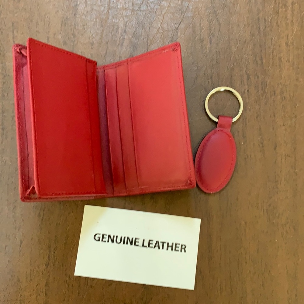 New burgundy Set of key chain and small wallet,